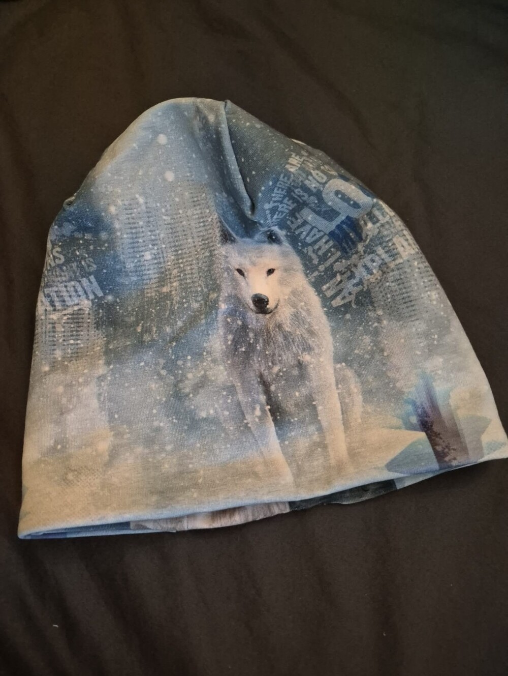 Kids Blue Arctic Print Beanie Hat. Réversible